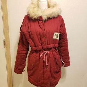 Faux Fur Red Full Zip Up Coat